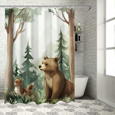Bear Home Bathtubs Bathroom Curtain Decoration Shower Curtain Set with Hooks