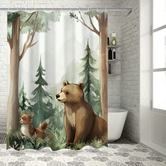 Bear Home Bathtubs Bathroom Curtain Decoration Shower Curtain Set with Hooks