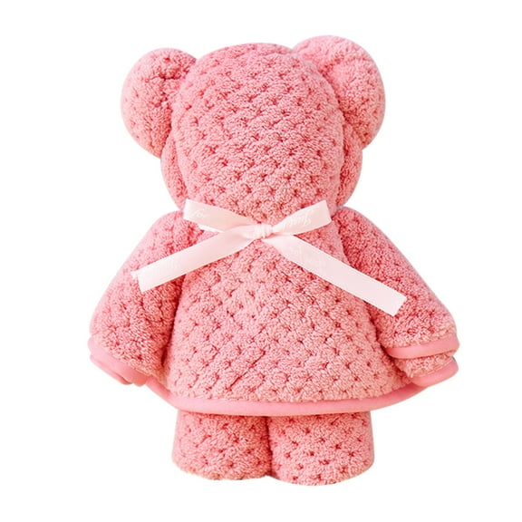 Bear Hooded Baby Towel - Super Soft Coral Fleece Burp Cloth & Washcloth Set | Cute Shower Gift for Newborns with PVC Gift Bag (Unisex)