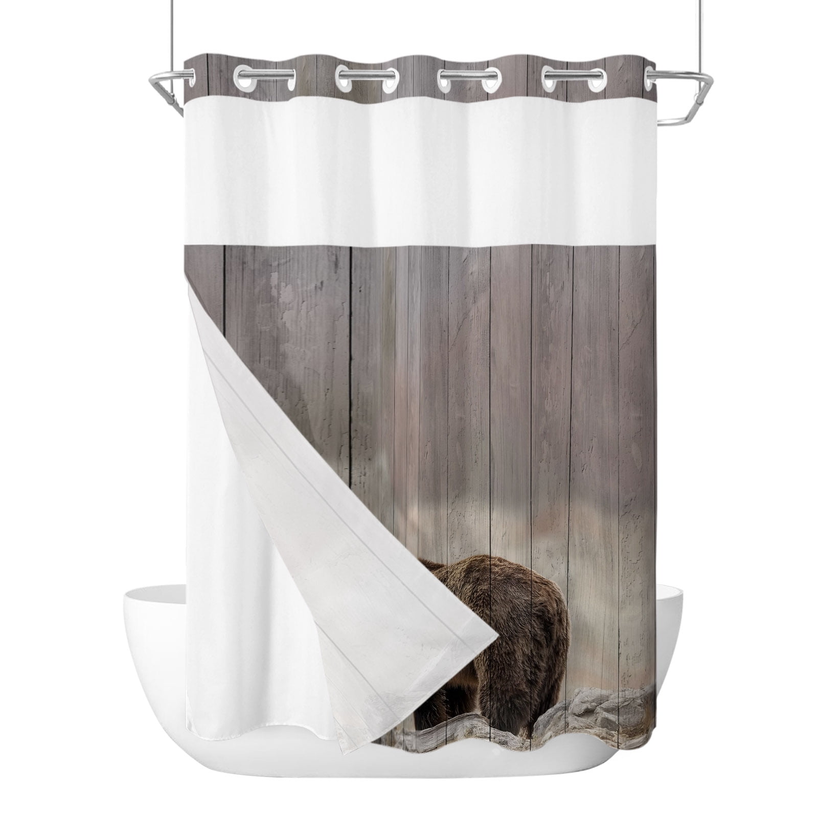 Bear No Hook Shower Curtain with Snap in Liner, Farmhouse Rustic ...