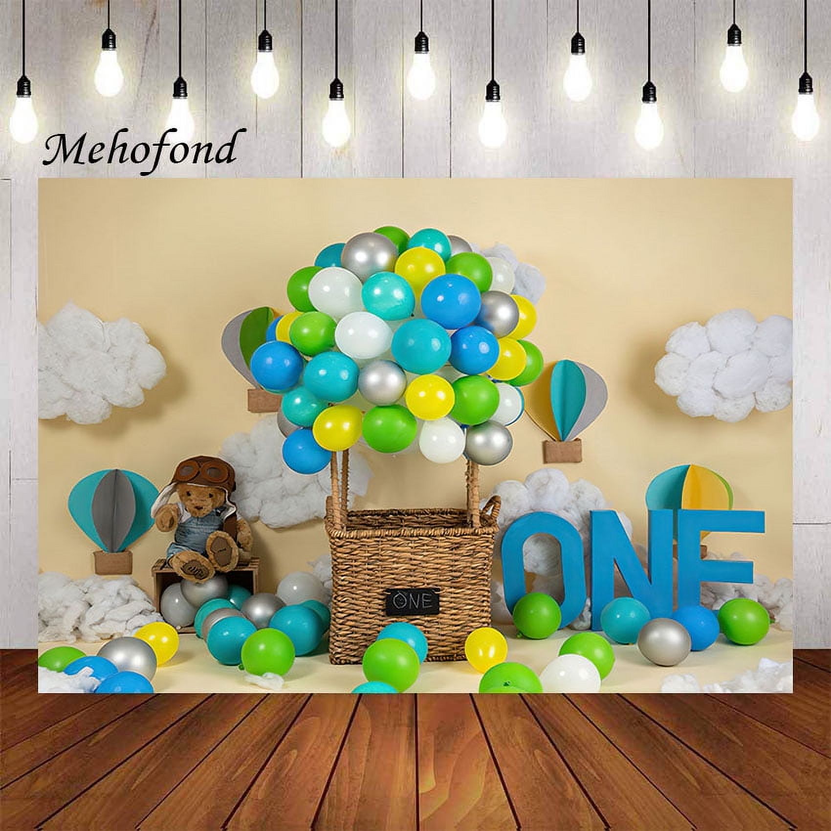 Bear Hot Air Balloon White Clouds Cake Smash Boy Prince 1st Birthday r ...