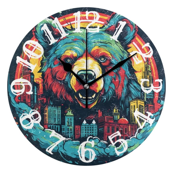 Bear Houses 10 inch Wall Clocks Non Ticking Easy to Read Battery Decorative for Home Bathroom Kitchen Bedroom Living Room