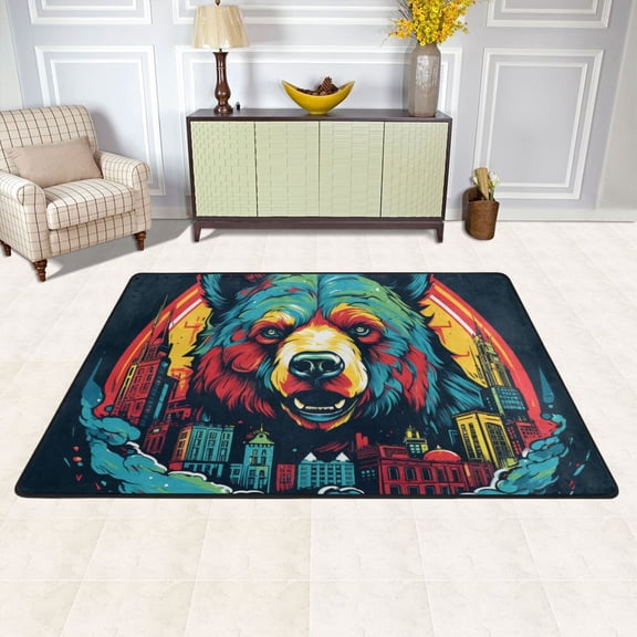 Bear Houses Area Rug Washable 72 x 48 Floor Carpet Mat Non Slip for Bedroom Living Room Kids Room Home Decor