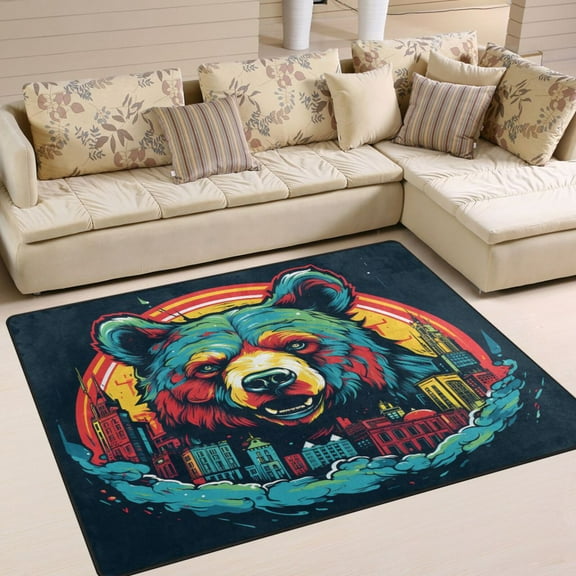 Bear Houses Area Rug Washable 80 x 58 Floor Carpet Mat Non Slip for Bedroom Living Room Home Decor