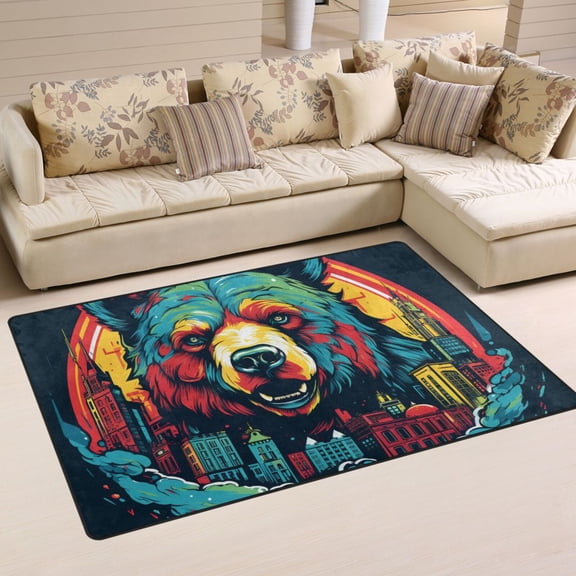 Bear Houses Area Rug Washable Floor Carpet Mat 60 x 39 inch for Bedroom Living Room Kids Room Home Decor