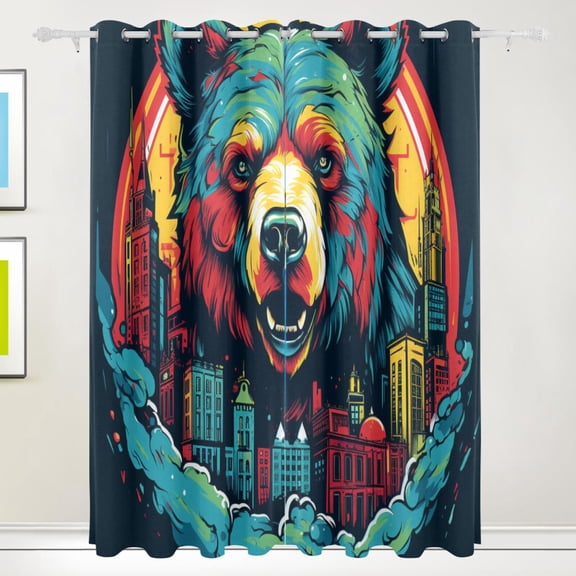 Bear Houses Black Out Curtains 84 Inch Length Curtains for Sliding Glass Doors Bedroom Living Room 2 Pack