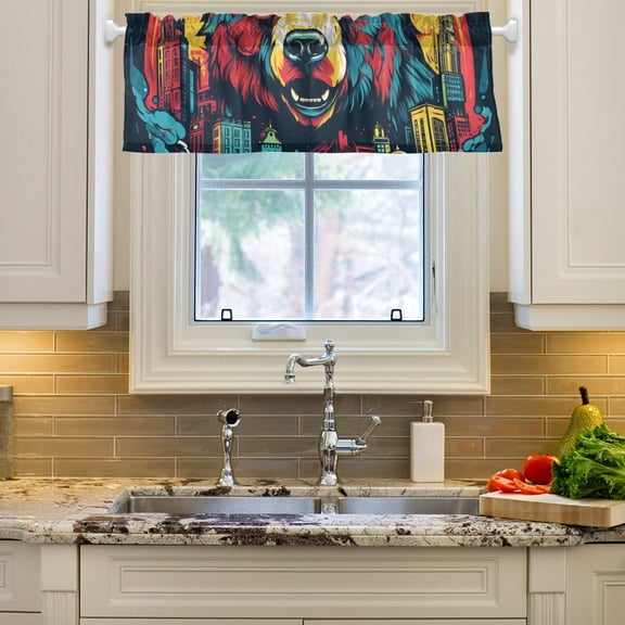 Bear Houses Curtain Valances Farmhouse Design Window Treatment Decor Blackout Rod Pocket for Windows Living Room Kitchen 54" x 18"