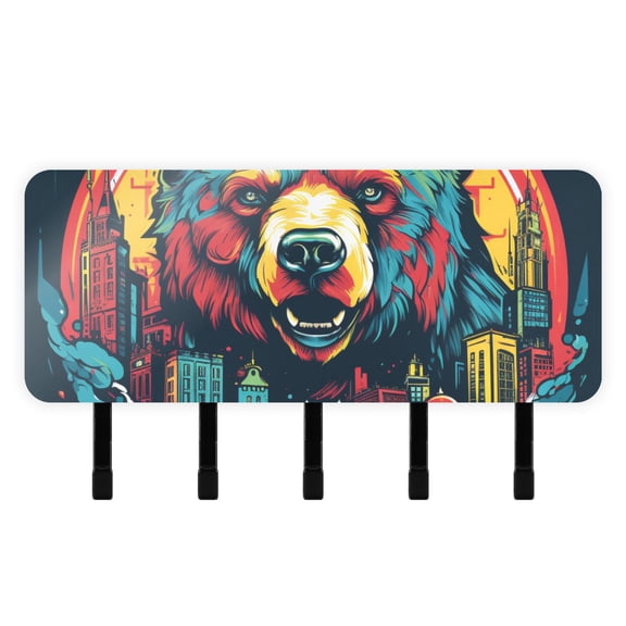 Bear Houses Mail Holder Organizer Wall Mount with Shelf Key Holder Key Rack with 5 Key Hooks for Wall Decorative