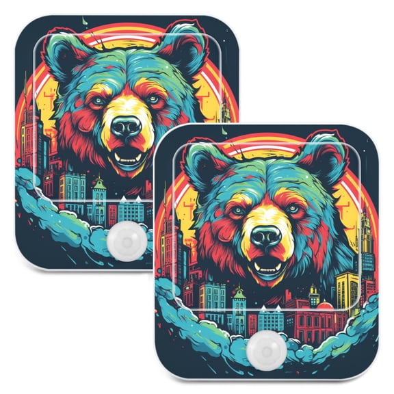 Bear Houses Night Lights Plug into Wall LED with Auto Light Sensor Warm Light for Kids Hallway Bedroom Living Room Kitchen Bathroom Set of 2