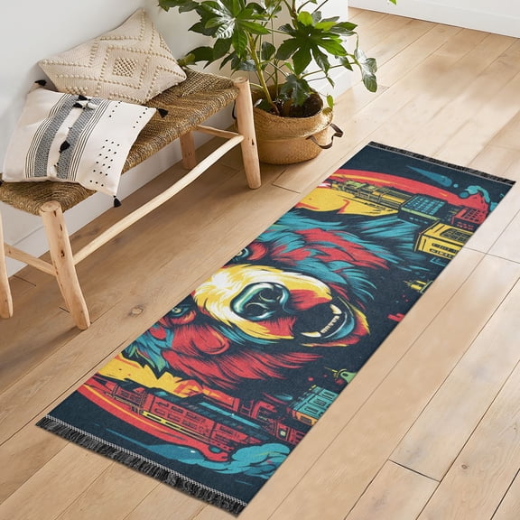 Bear Houses Runner Rug Machine Washable Area Rugs Carpet Non Slip Entryway Mat for Bedroom Entryway Front Door