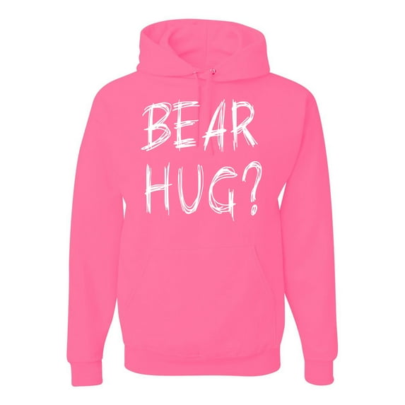 Bear Hug Lover | Mens Animal Lover Hooded Sweatshirt Graphic Hoodie, Neon Pink, Large