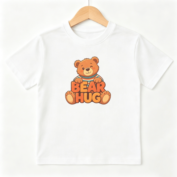 Bear Hug Teddy Animal Boys Graphic Tees Cute Kids T-Shirt 100% Cotton Short Sleeve Tops Ages 4-13Y