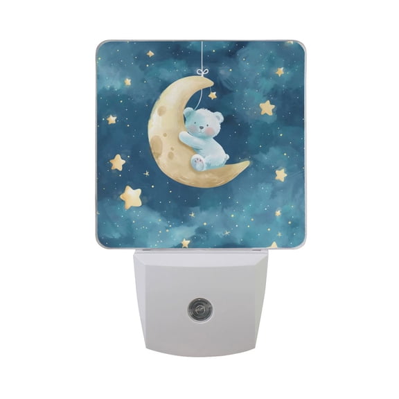 Bear Hug The Moon Stars LED Night Light with Smart Sensor Plug Into Wall Dusk to Dawn 2 packs