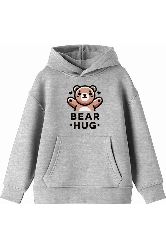 Bear Hug Youth Heather Gray Long Sleeve Hoodie-Medium