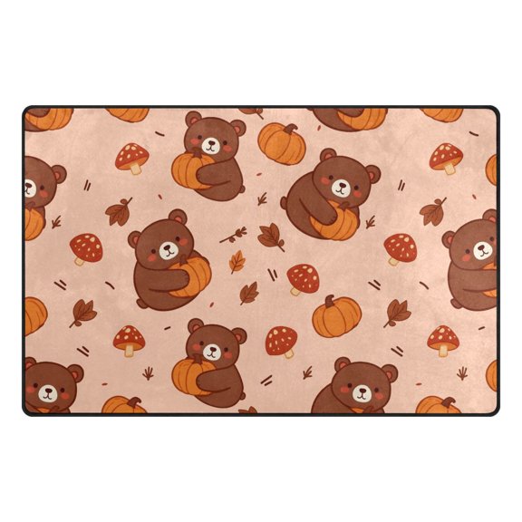 Bear Hugging Pumpkin Pattern Memory Foam Area Rug 31"x20" Non Slip, Absorbent, Fade Proof for Living Room, Bedroom, Office