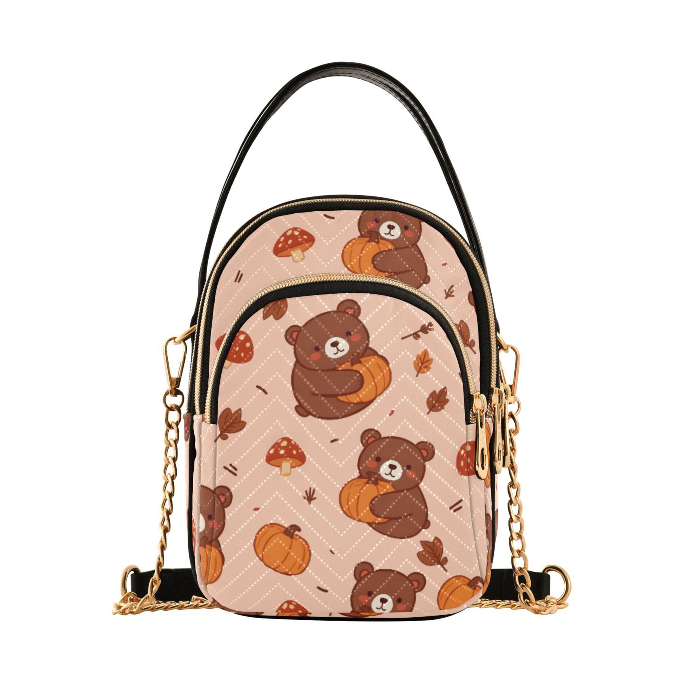 Bear Hugging Pumpkin Pattern Women's Crossbody Handbags Leather ...