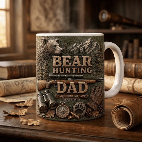 Bear Hunting Dad Mug Father's Day Gift for Hunter Dad, Outdoor Wilderness Coffee Cup