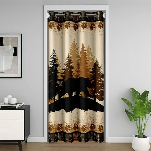 Bear Hunting Door Drape,Rustic Farmhouse Darkening Blackout Curtain,Hunting Bear Animal Door Curtain for Doorway Privacy,Retro Vintage Cabin Lodge Room Divider Curtain,52"W X 80"L