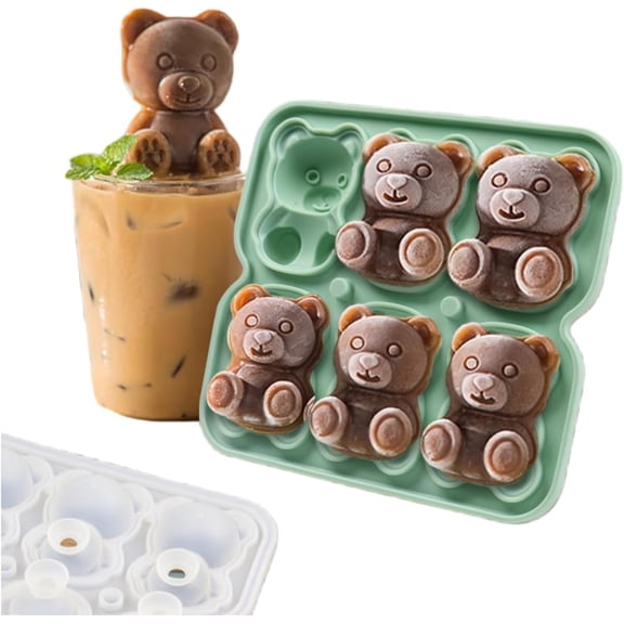 Bear Ice Cube Tray Mold - 3D Bear Shape Ice Cube Trays, Cute Ice Cube Molds for Whiskey Bourbon, 4-Hole Large Fun Shapes Ice Cube Trays, Funny Bear Gifts for Bear Lovers Women Men
