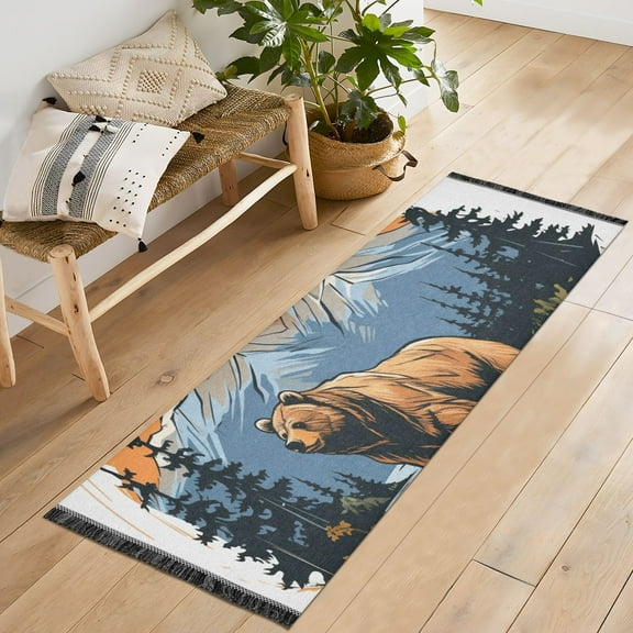 Bear Iceberg Trees Mountain Lake Runner Rug Machine Washable Area Rugs Carpet Non Slip Entryway Mat for Bedroom Entryway Front Door