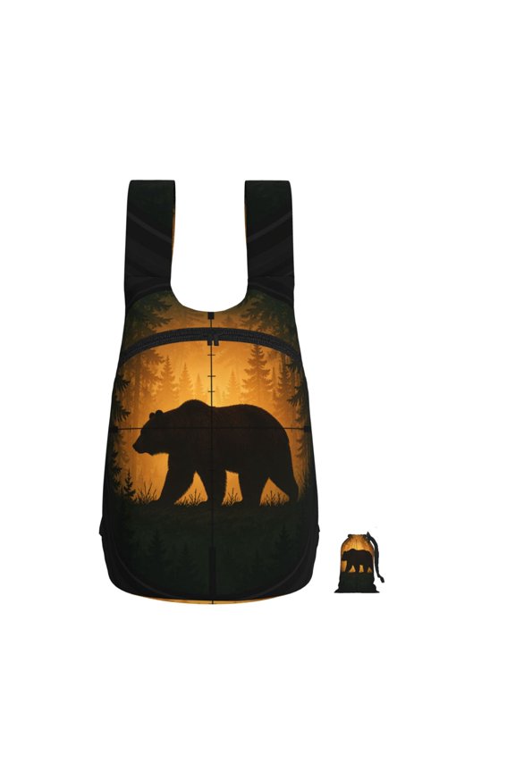 Bear In Forest Glow Foldable Storage Backpack Lightweight Packable Travel Daypack for Shopping Commuting Hiking