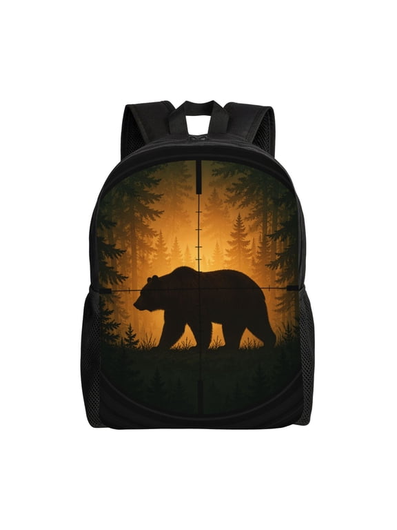 Bear In Forest Glow Laptop Backpack, Padded 15.6 Inch Computer Compartment, Casual Travel Work Daypack