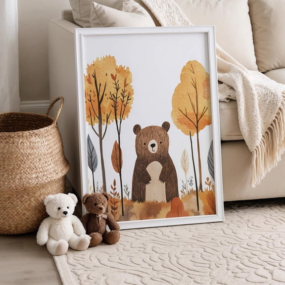 Bear In The Woods Nursery Room Print Woodland Forest Animal Wall Art, Unframed Canvas 8x10in
