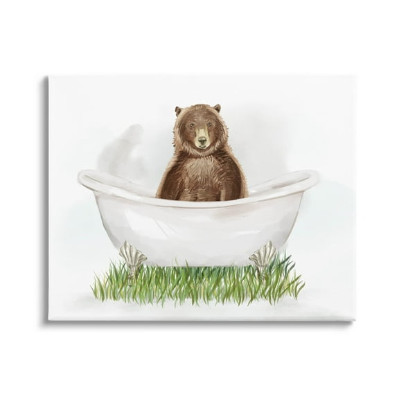 Bear In Tub Bathroom Animal Animals & Insects Graphic Art Gallery Wrapped Canvas Print Wall Art
