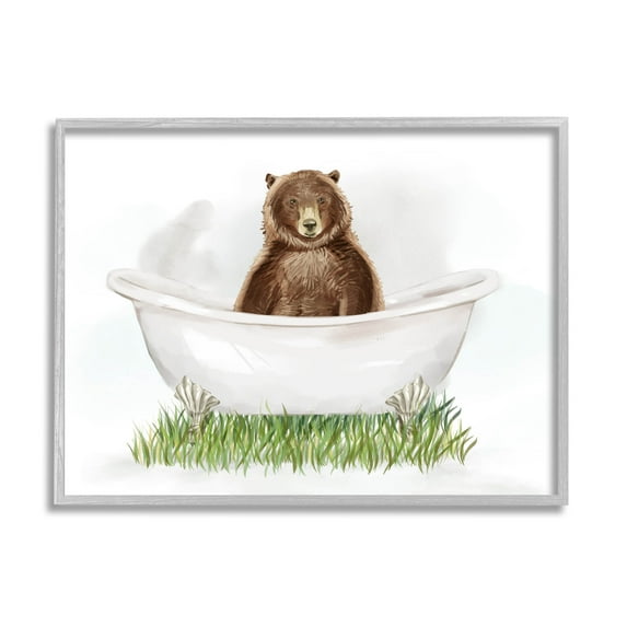 Bear In Tub Bathroom Animal Animals & Insects Graphic Art Gray Framed Art Print Wall Art