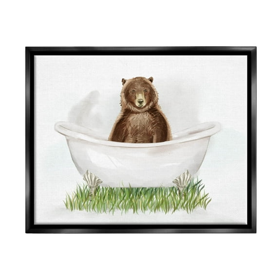 Bear In Tub Bathroom Animal Animals & Insects Graphic Art Jet Black Framed Art Print Wall Art