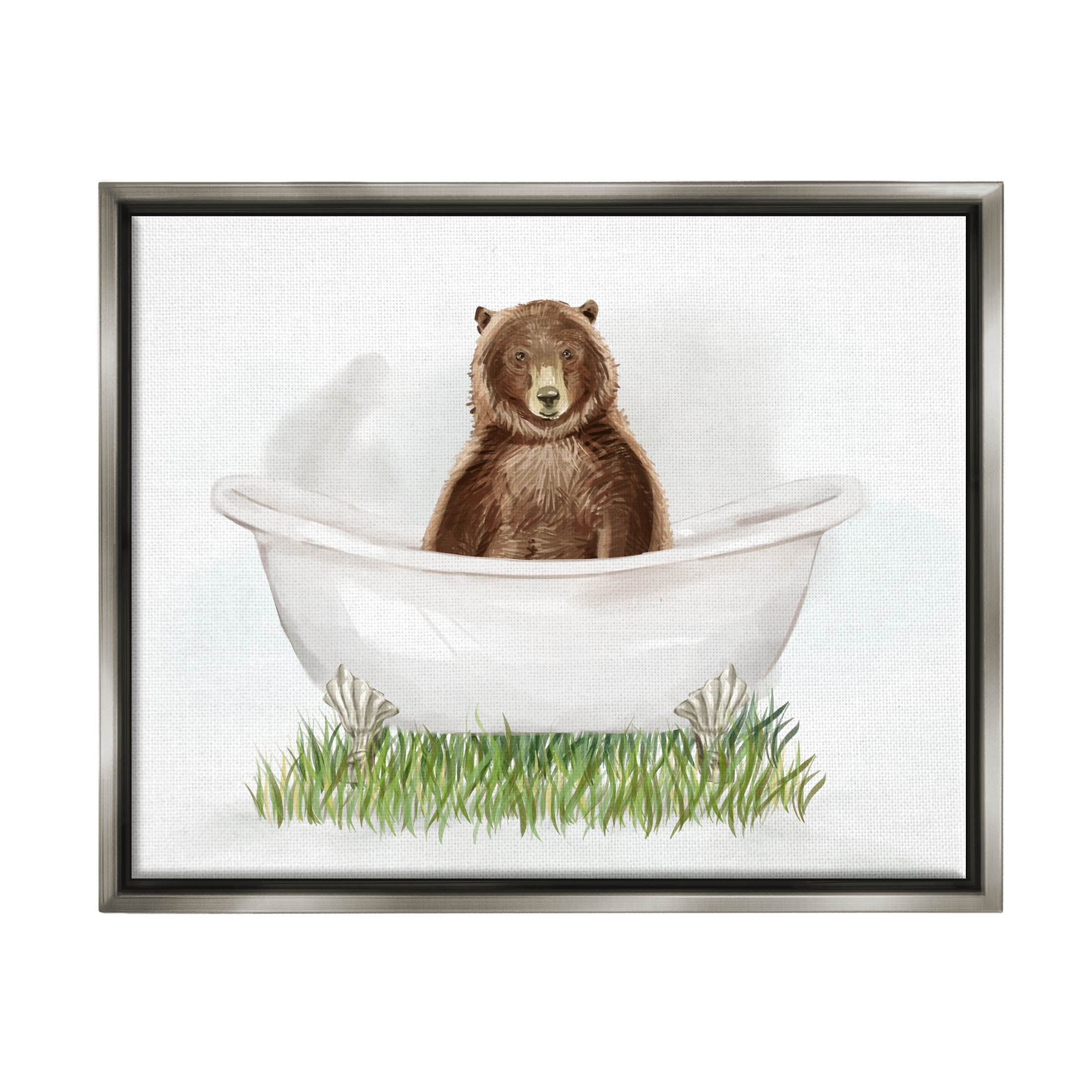 Bear In Tub Bathroom Animal Animals & Insects Graphic Art Luster Gray Framed Art Print Wall Art