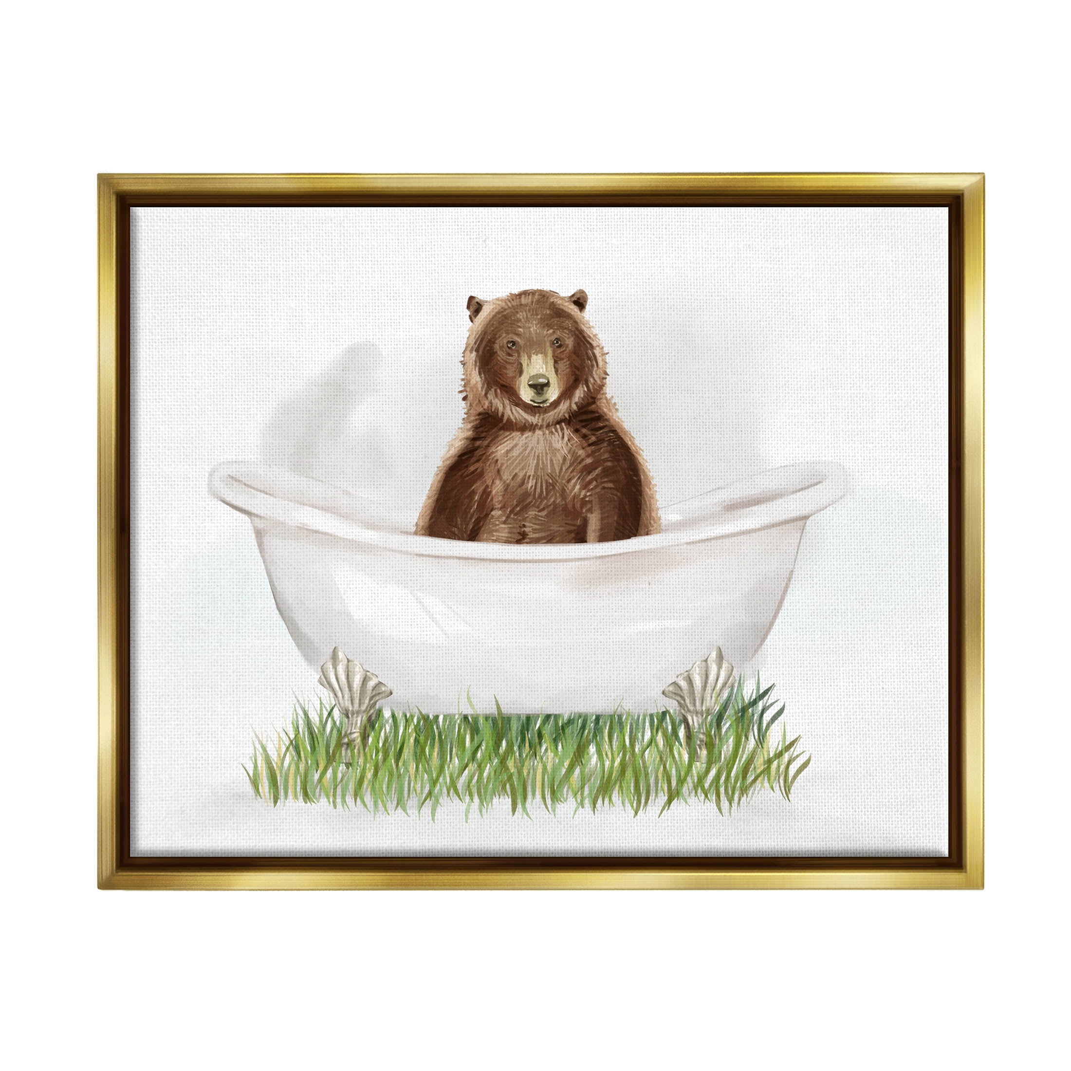 Bear In Tub Bathroom Animal Animals & Insects Graphic Art Metallic Gold Framed Art Print Wall Art