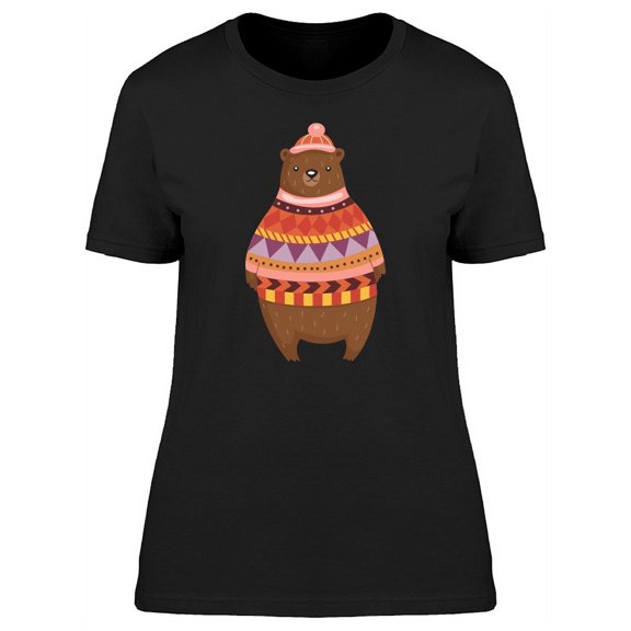 Bear In Winter Sweater T-Shirt Women -Image by Shutterstock, Female Small