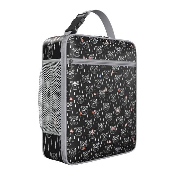 Bear Insulated Lunch Bag Box Men Reusable Lunch Tote Bag with Side Pocket Lunchbox Office Travel