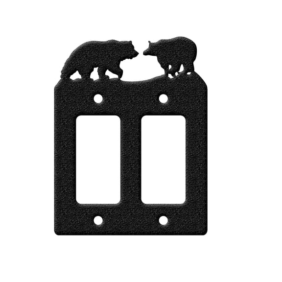 Bear Iron Double Gang Rocker Light Switch Wall Plate Cover Power Outlet Decorations Rectangle Black with Screws for Switch Electric Outlets GFCI