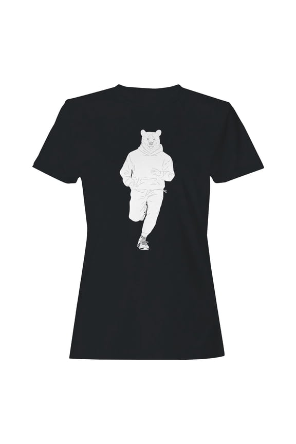 Bear Jogger Silhouette Design Women's T-shirt Black