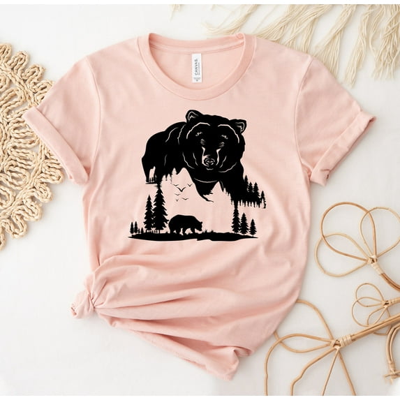 Bear Jungle T-shirt Cute Animal Shirt Forest Rescue Angry Camping Tee Hiking Summer Men National Park Attack T-shirts Women's