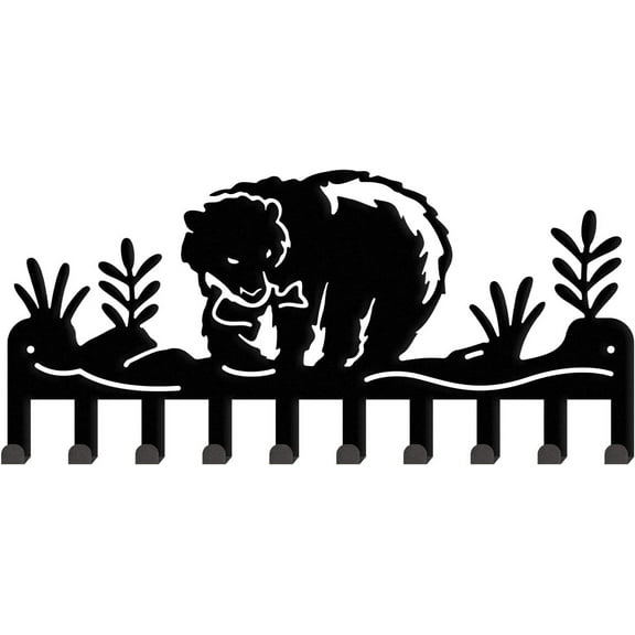 Bear Key Hook Animal Wall Hooks Decorative Hooks Hangers with 10 Hooks Iron Hook Coat Hooks for Keys Hats Metal Hooks Black 9.84"x3.94" DIY