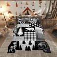 thumbnail image 1 of Bear Comforter Set Queen Size,Deer Hunting Woodland Rustic Cabin Bedding Set Adult,Camping Adventure Geometric Plaid Patchwork Down Comforter,Xmas Pine Tree Quilt Gray Black, 1 of 6