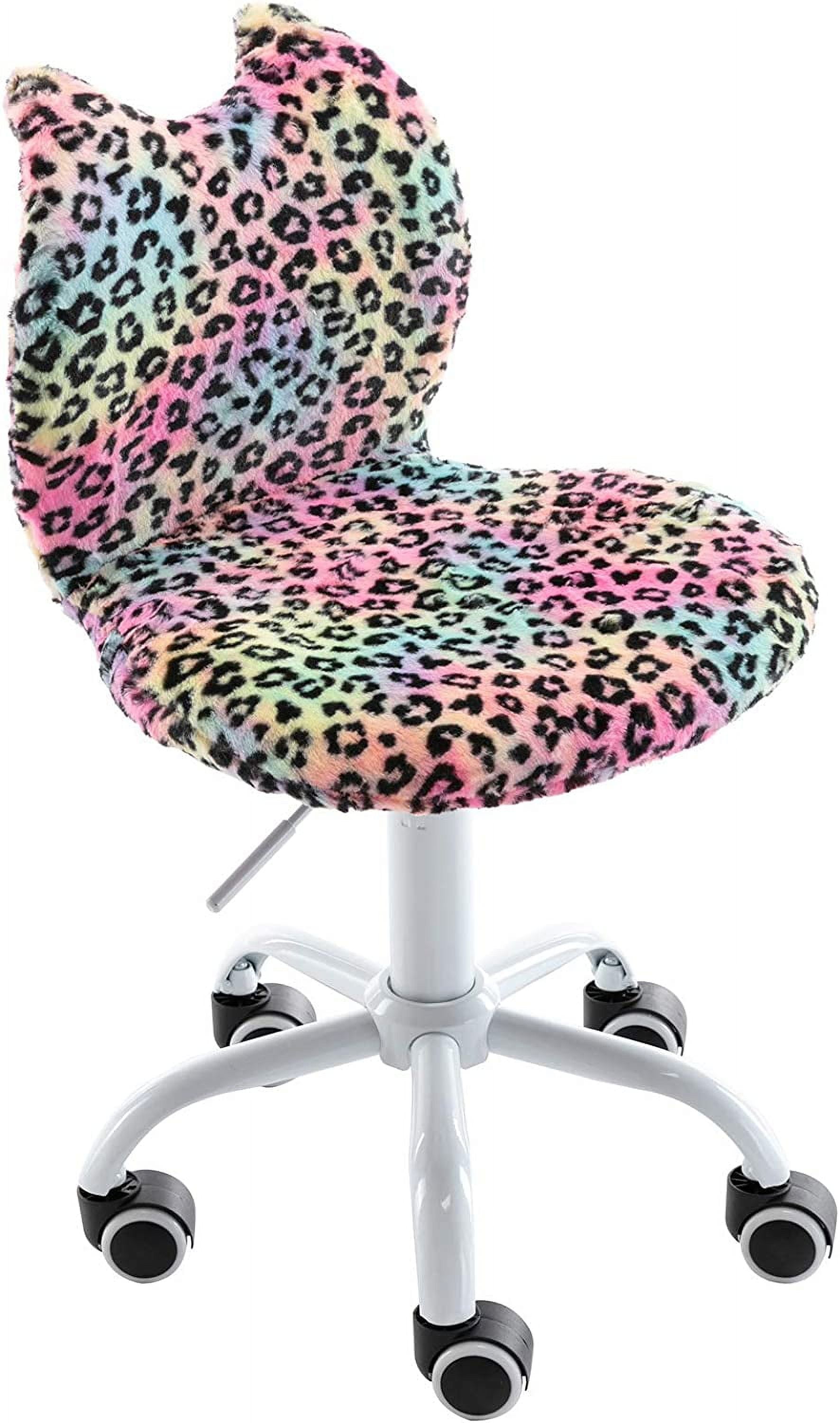 Bear Kids Desk Chair with Wheels Cute Furry Pink Vanity Chair with Back Adjustable Rolling ...