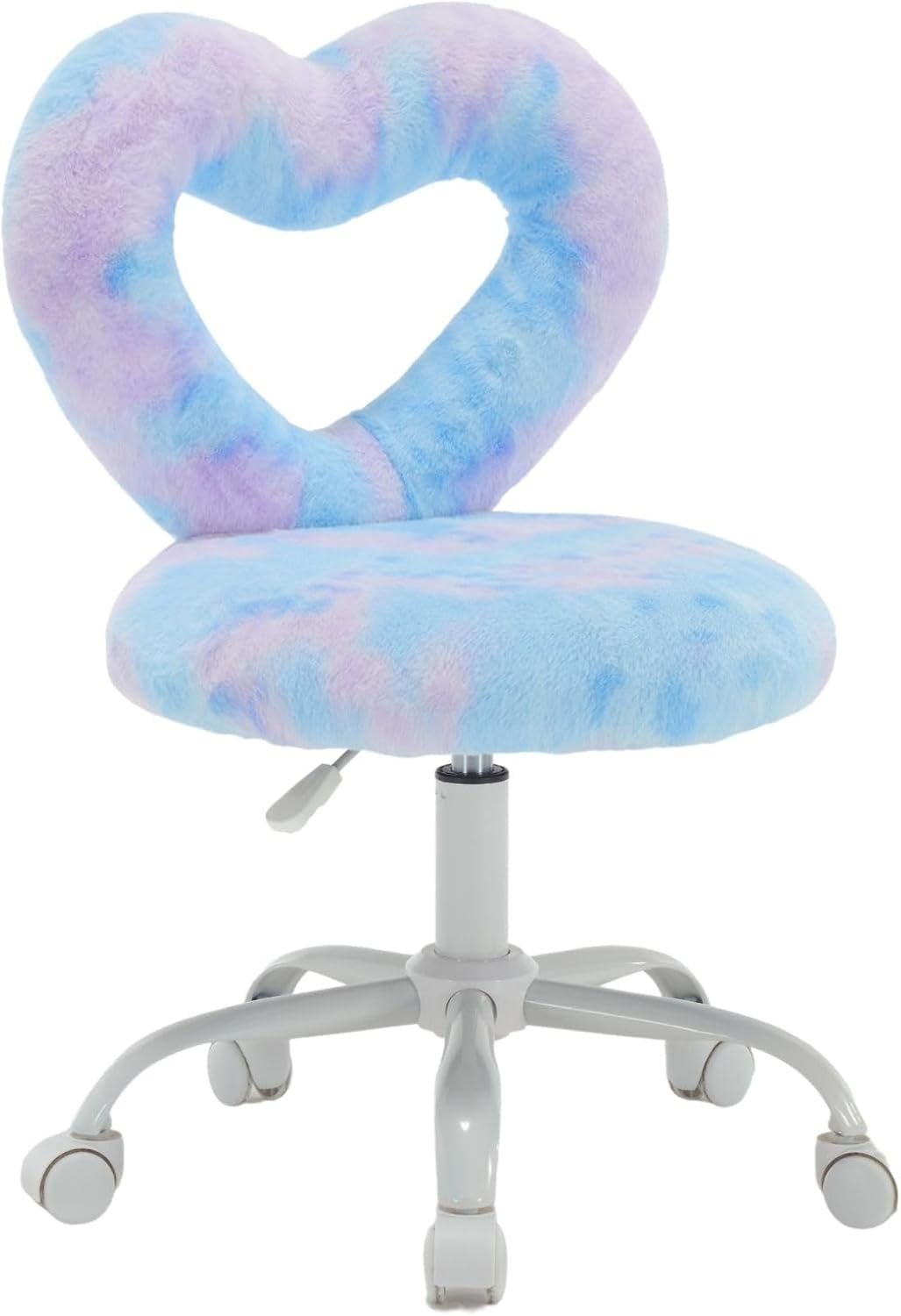 Bear Kids Desk Chair with Wheels Cute Furry Pink Vanity Chair with Back Adjustable Rolling ...