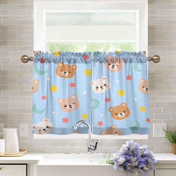 Bear Kitchen Curtains Half Tier Curtain 2 Rod Pockets Bathroom Bedroom Cupborad Living Room 27"x24/36"