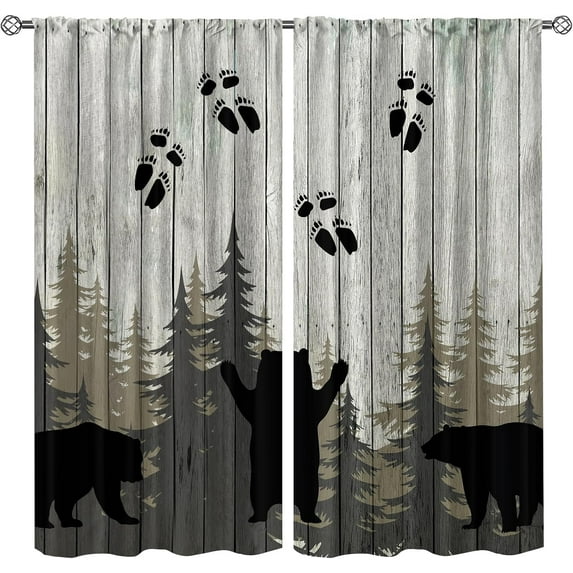 Bear Kitchen Curtains, Wild Animals Paw Prints Premium Decor Window Drapes Curtains 2 Panels, Do Not Fade Pattern Clear Window Treatment Sets Apply to Living Room Bedroom Kitchen-W42xL54in