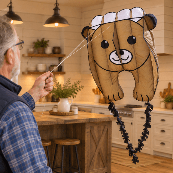 Bear Kite For Easy To Fly Soft Nylon Material In 196 Inch/5m Long With Y-shaped Fuzzy Tail.parafoil The Beach And Outdoor Activit