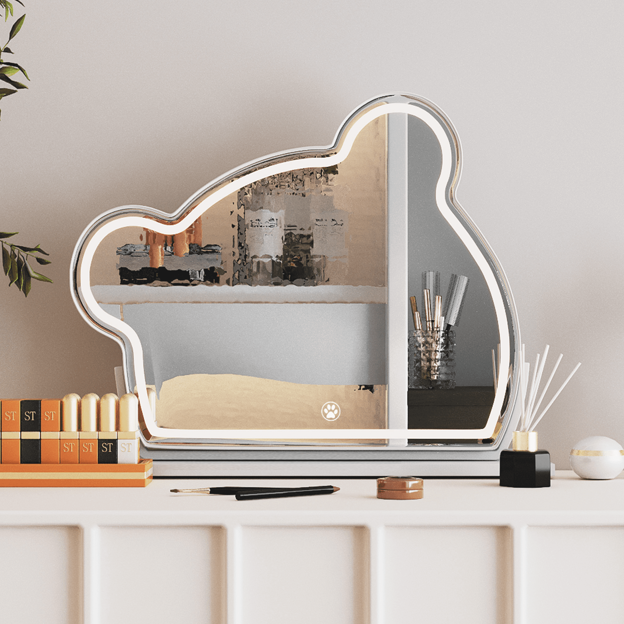 Bear LED Vanity Makeup Mirror Cute With Light Strip Touch Sensor Color ...