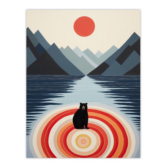 Bear Lake Calm Kids Room Fun Red Blue Unframed Wall Art Print Poster Home Decor Premium