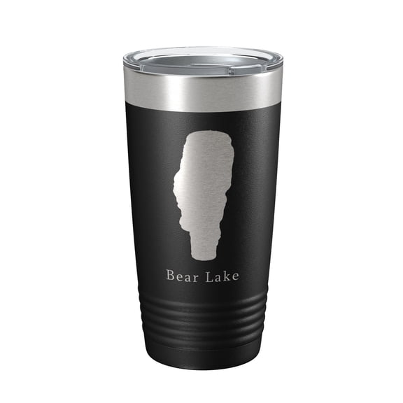 Bear Lake Map Tumbler Travel Mug Insulated Laser Engraved Coffee Cup Idaho 20 oz Black