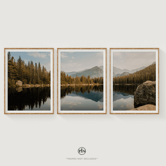 Bear Lake Rocky Mountain Landscape Poster Set Set 3 , Stretched Canvas