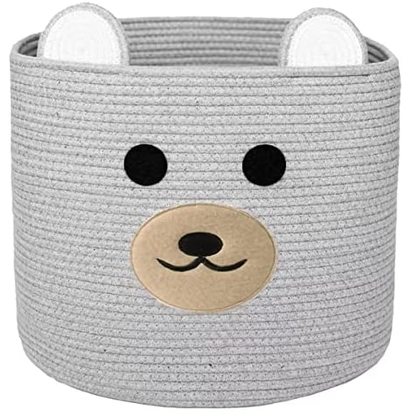 Bear Laundry Baskets Laundry Hamper Storage Baskets with Handles,Decorative Basket for Living room,Woven Storage Basket for Toys Bin Pillows Blankets Clothes (Grey)