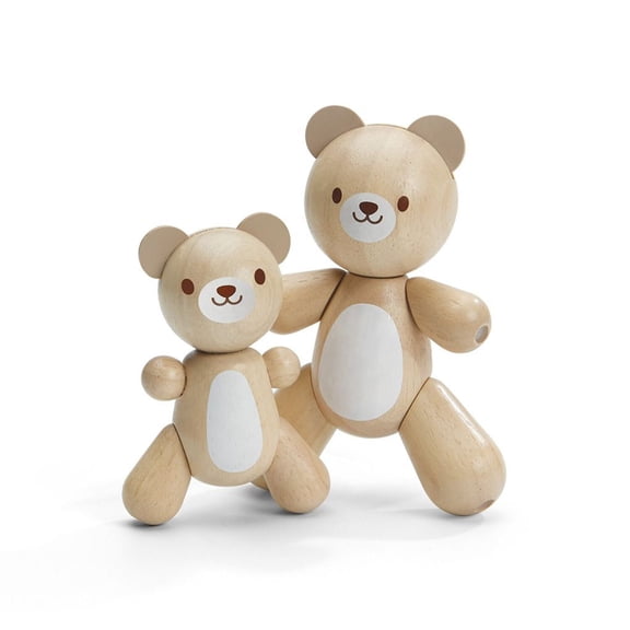 PlanToys Bear & Little Bear Wooden Rattle & Teether Set | Montessori Sensory Toy for Grasping, Auditory Learning & Motor Skills | Eco-Friendly Infant Educational Toy
